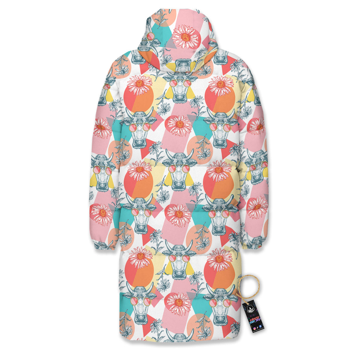 Cow Colorful Print Pattern Long Down Jacket-grizzshop