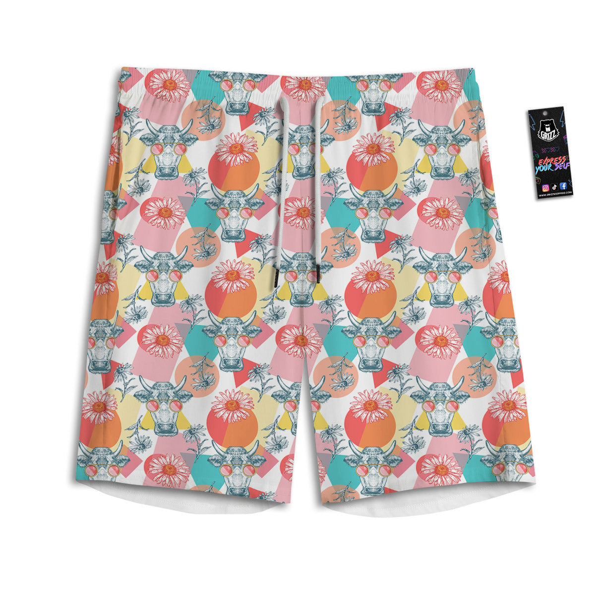 Cow Colorful Print Pattern Men's Athletic Shorts