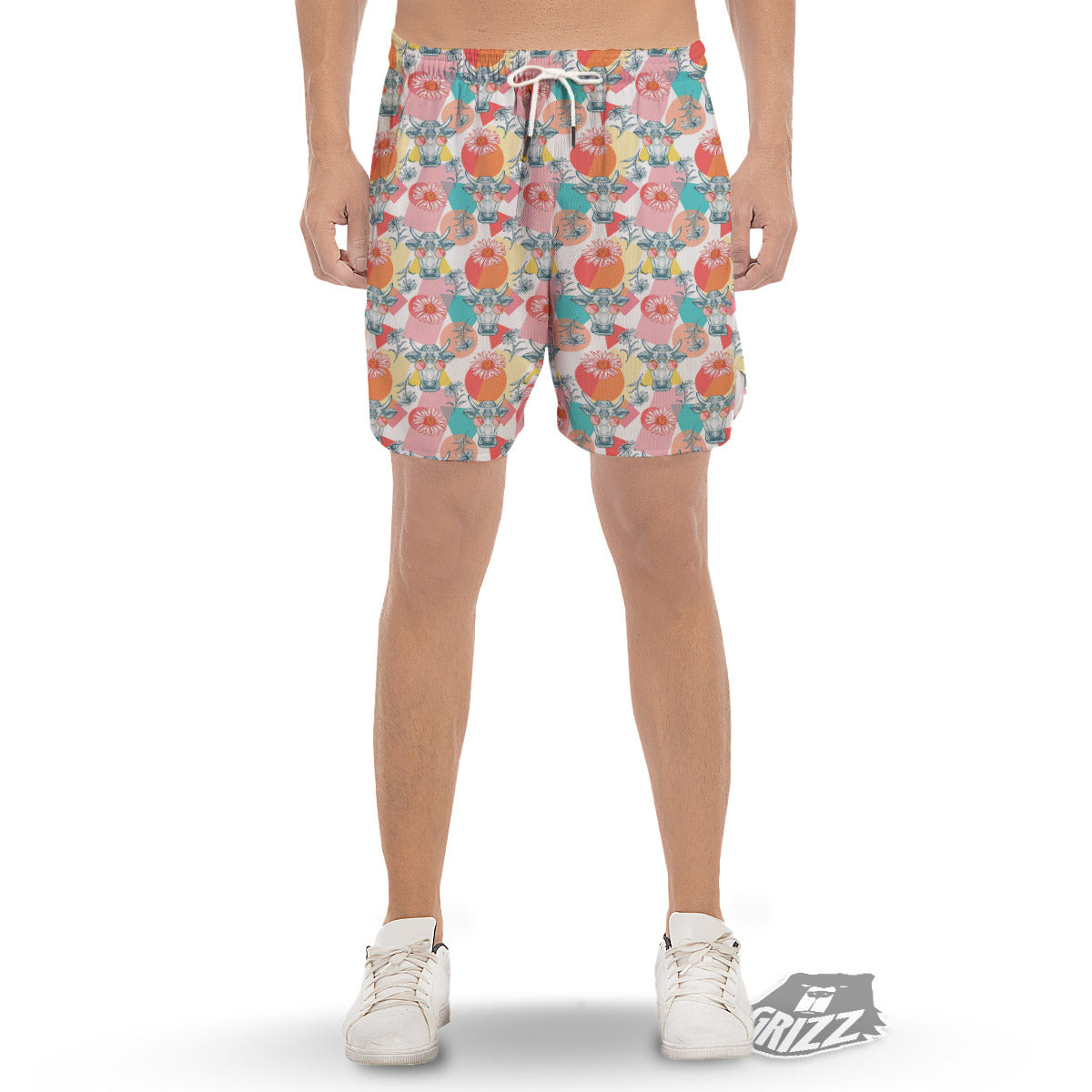 Cow Colorful Print Pattern Men's Gym Shorts-grizzshop
