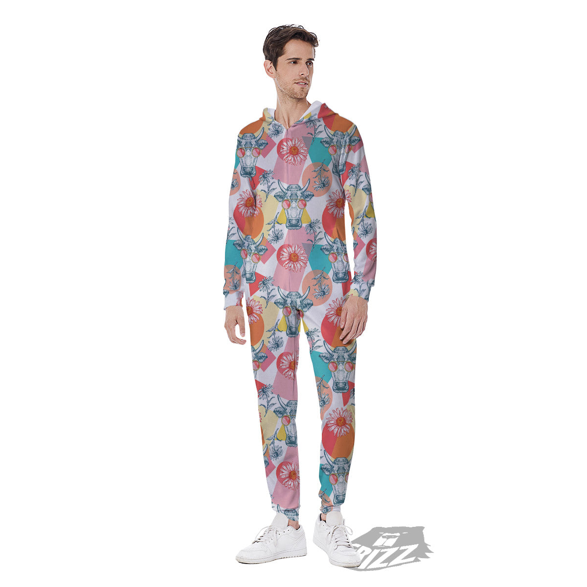 Cow Colorful Print Pattern Men's Jumpsuit-grizzshop
