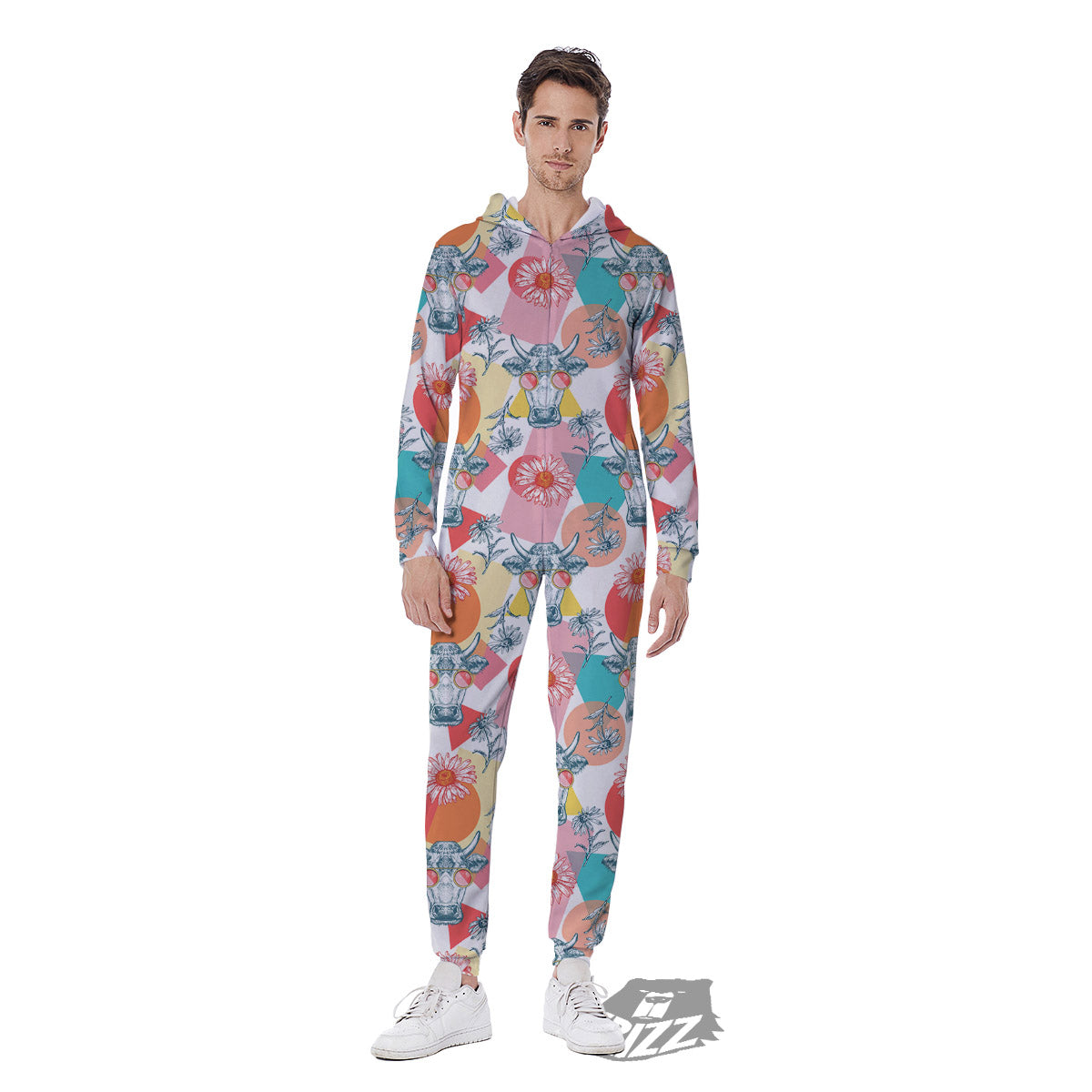 Cow Colorful Print Pattern Men's Jumpsuit-grizzshop