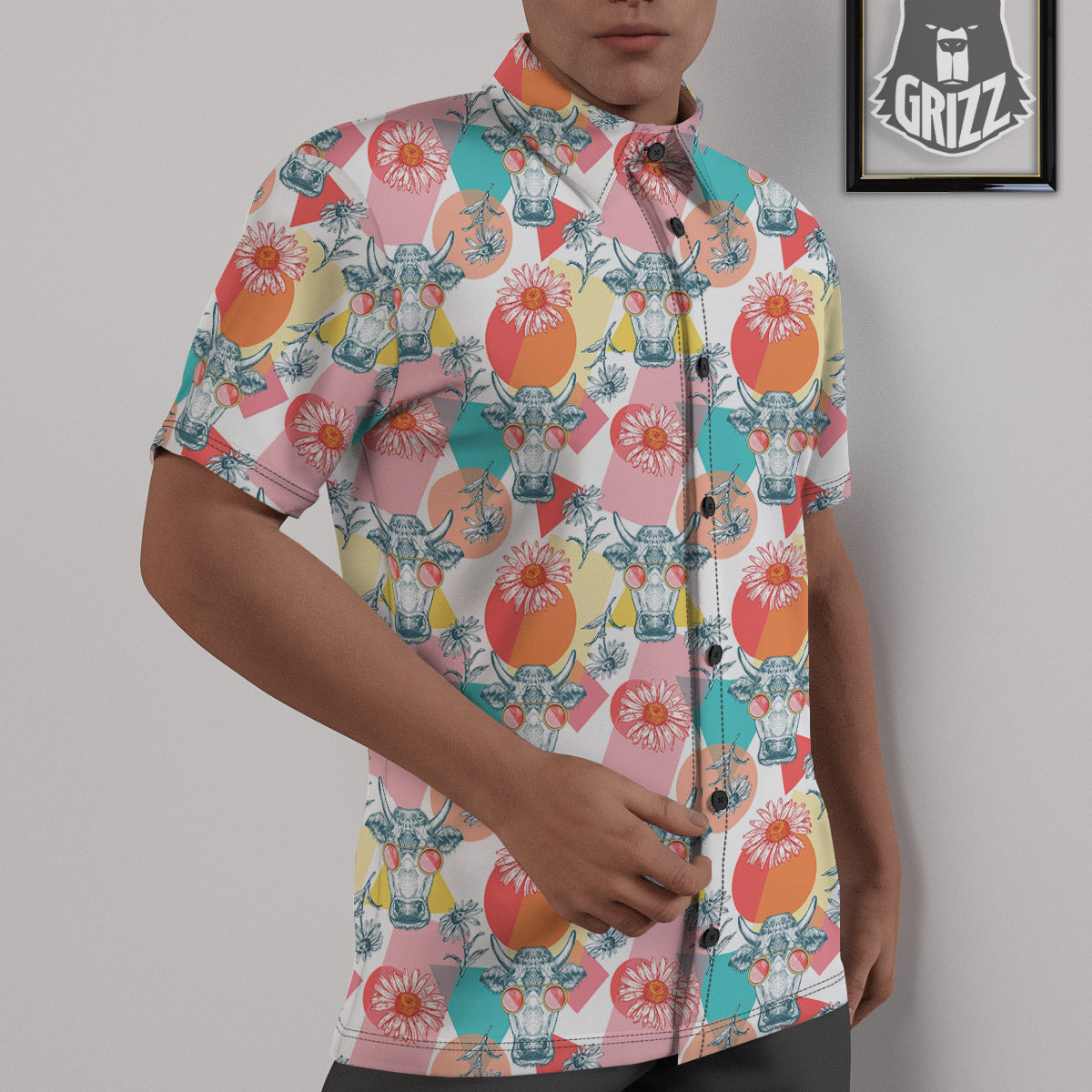 Cow Colorful Print Pattern Untucked Shirts-grizzshop