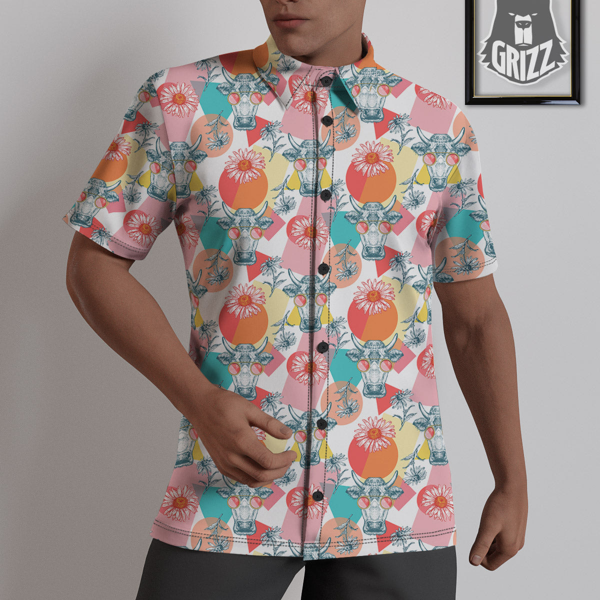 Cow Colorful Print Pattern Untucked Shirts-grizzshop