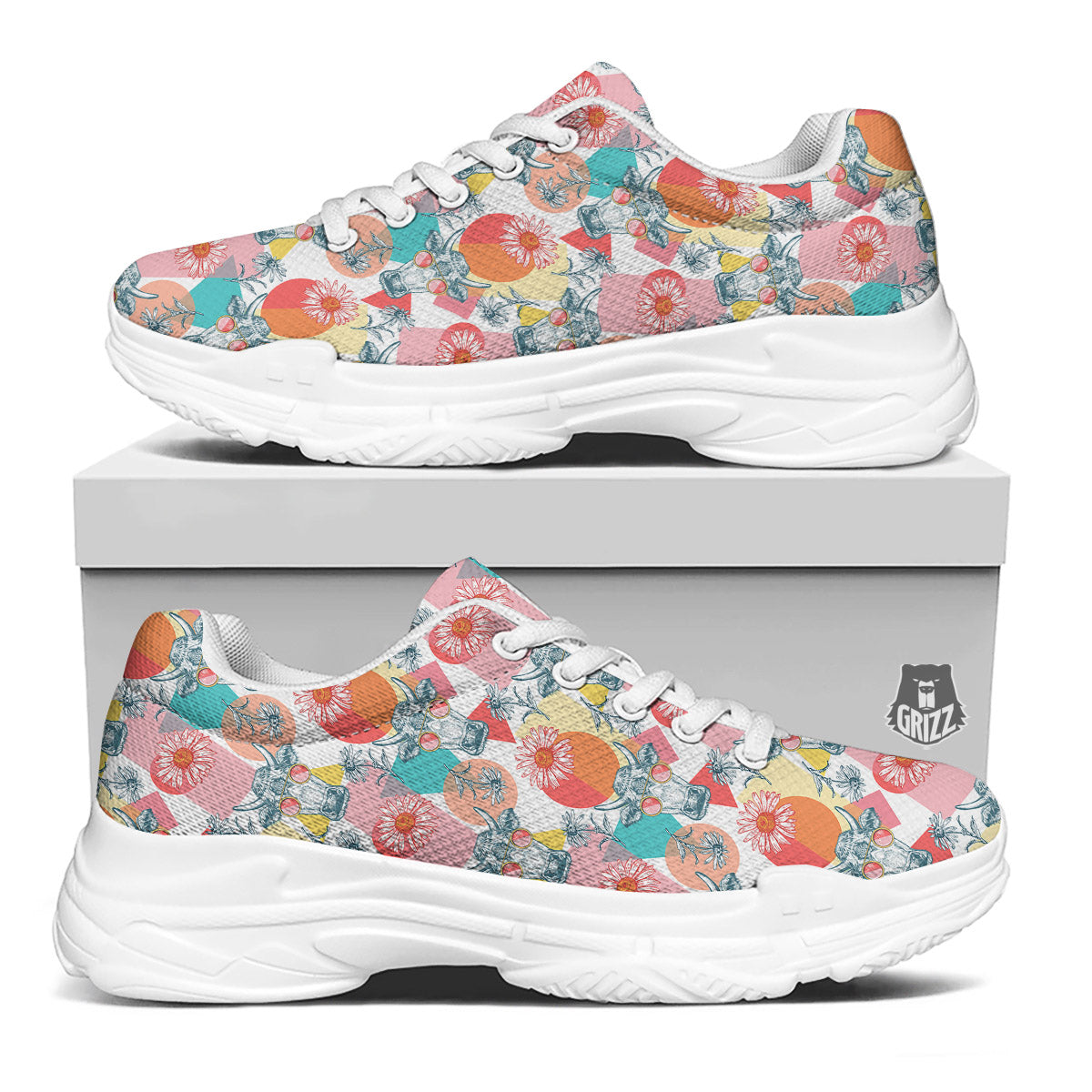 Cow Colorful Print Pattern White Chunky Shoes-grizzshop