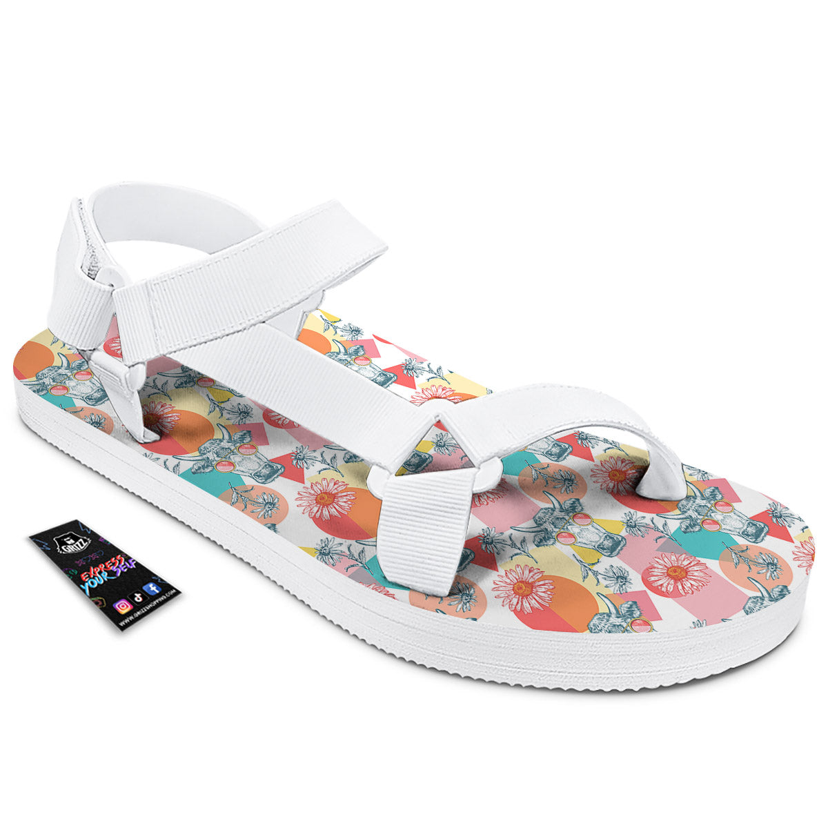 Cow Colorful Print Pattern White Open Toe Sandals-grizzshop