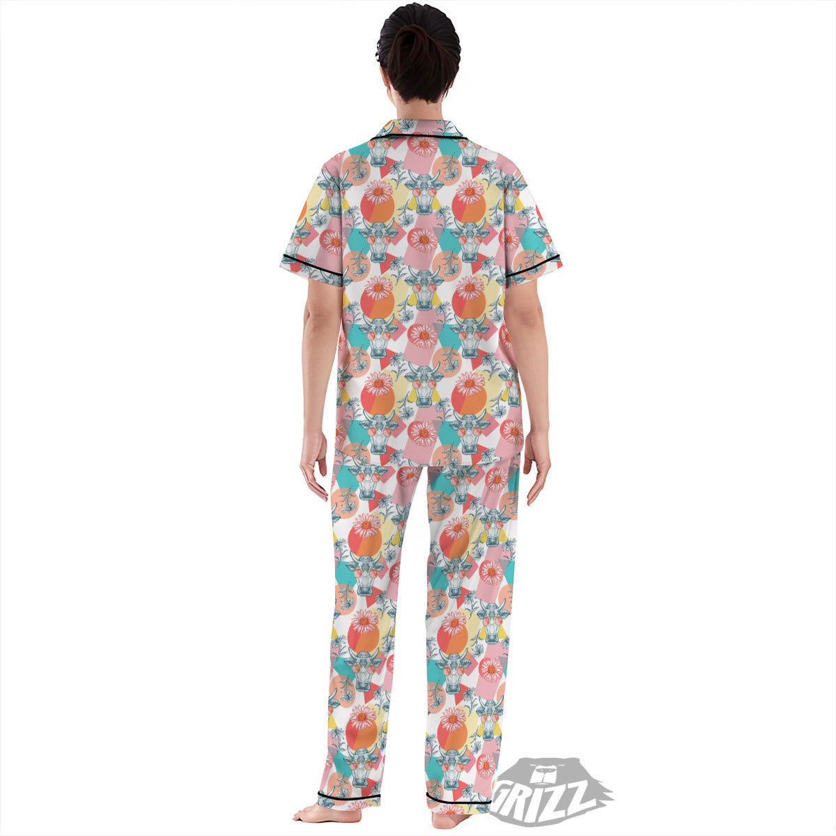 Cow Colorful Print Pattern Women's Pajamas Set-grizzshop