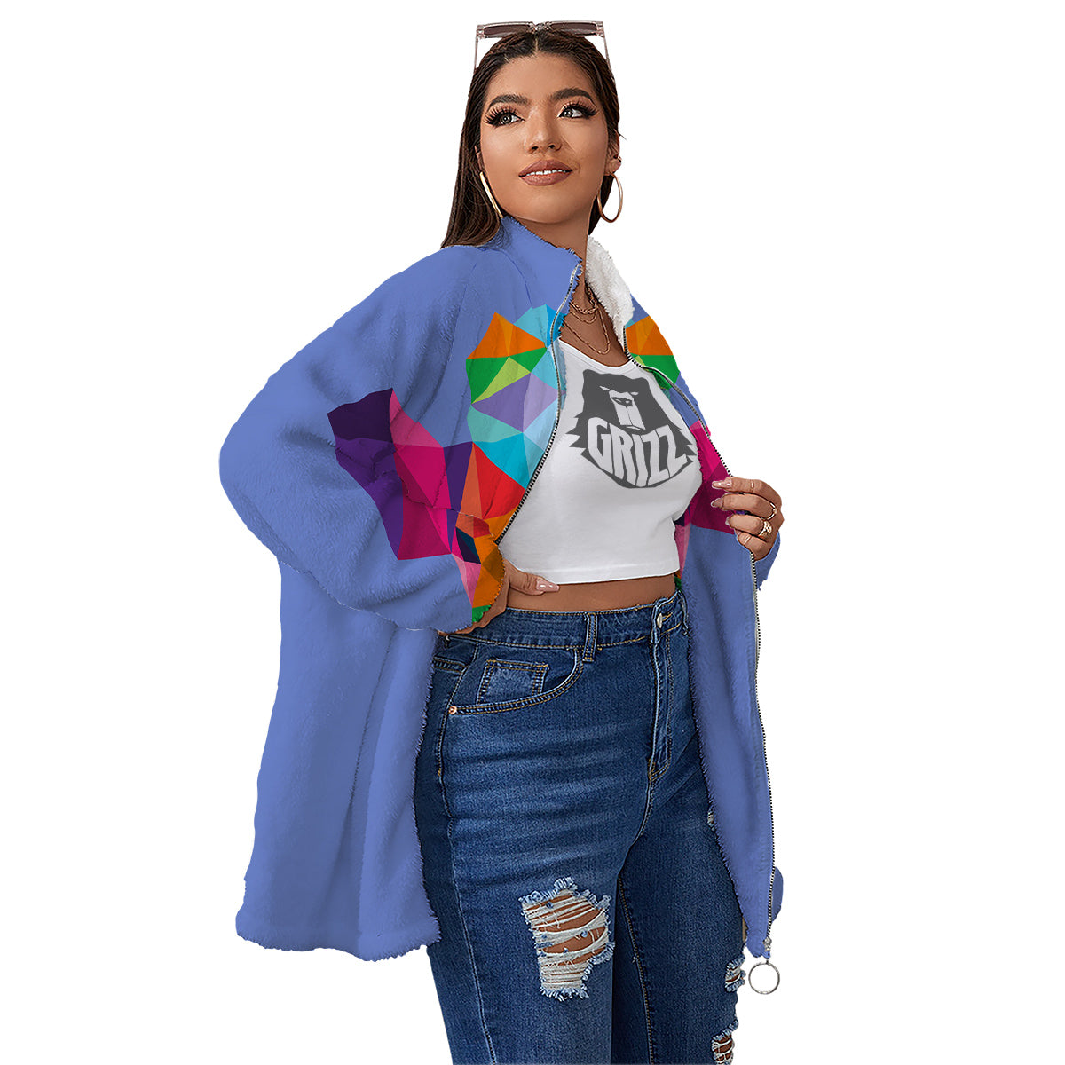Cow Colorful Print Women's Sherpa Jacket-grizzshop
