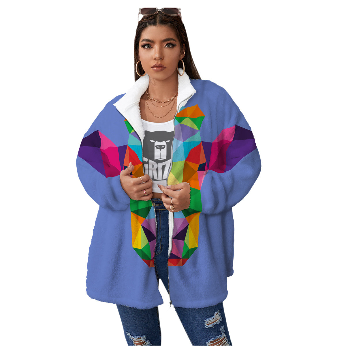 Cow Colorful Print Women's Sherpa Jacket-grizzshop