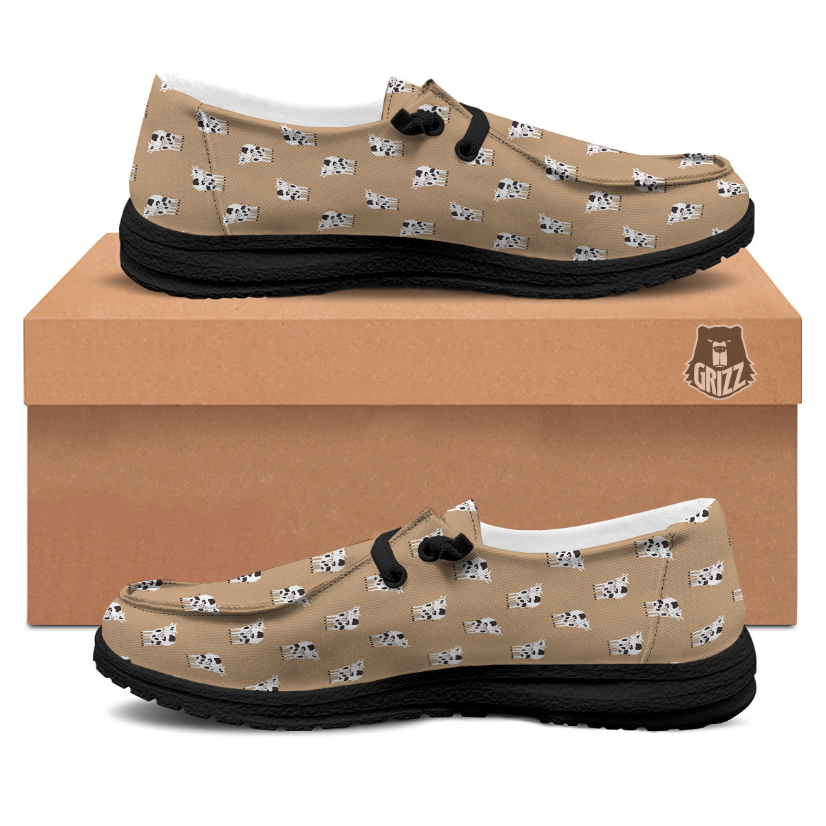 Cow Cute And Baby Cow Print Pattern Black Loafers-grizzshop