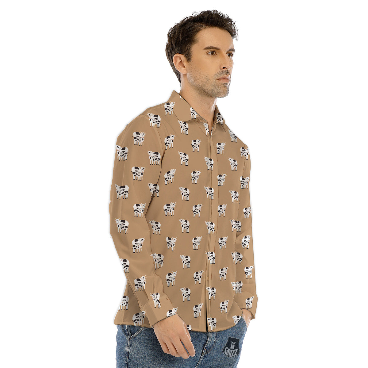 Cow Cute And Baby Cow Print Pattern Men's Dress Shirts-grizzshop