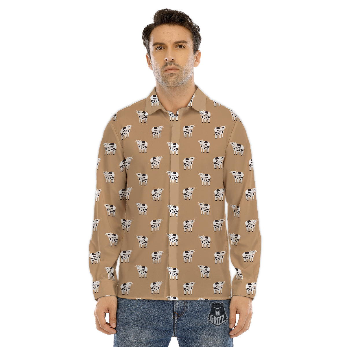 Cow Cute And Baby Cow Print Pattern Men's Dress Shirts-grizzshop