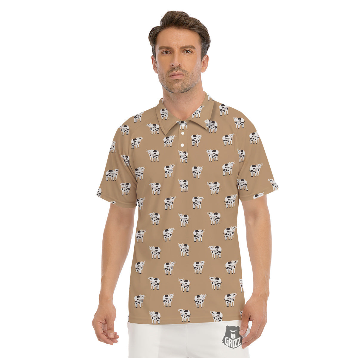 Cow Cute And Baby Cow Print Pattern Men's Golf Shirts-grizzshop