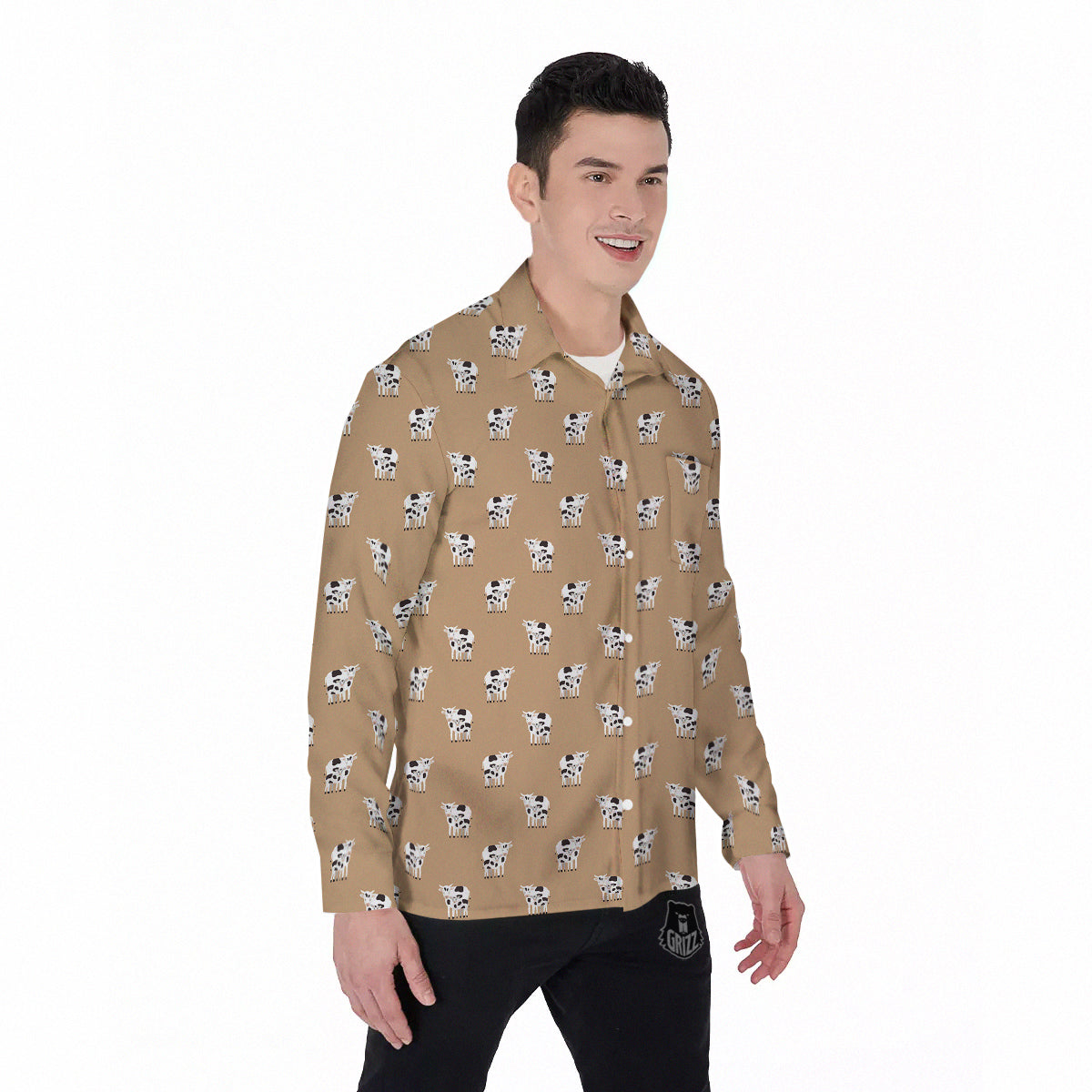 Cow Cute And Baby Cow Print Pattern Men's Long Sleeve Shirts-grizzshop