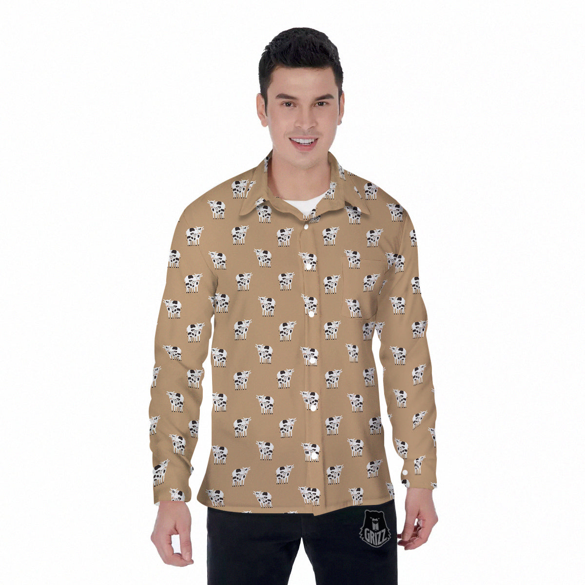 Cow Cute And Baby Cow Print Pattern Men's Long Sleeve Shirts-grizzshop