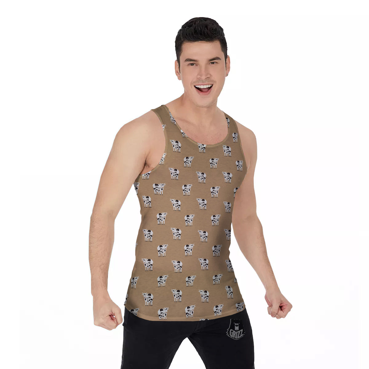Cow Cute And Baby Cow Print Pattern Men's Tank Top-grizzshop