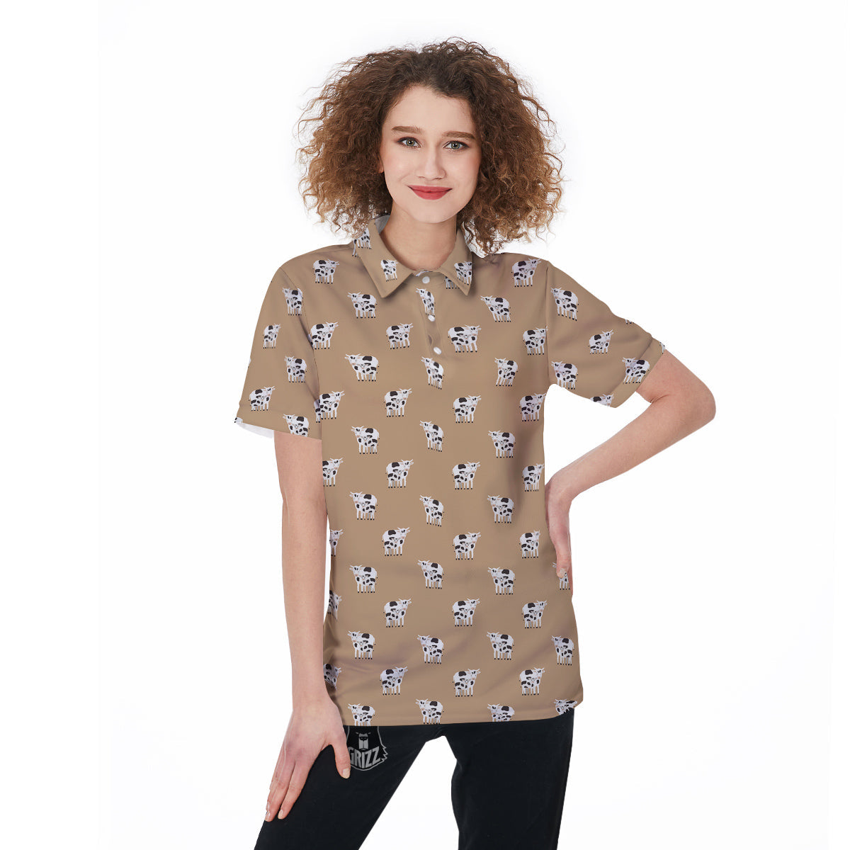 Cow Cute And Baby Cow Print Pattern Women's Golf Shirts-grizzshop