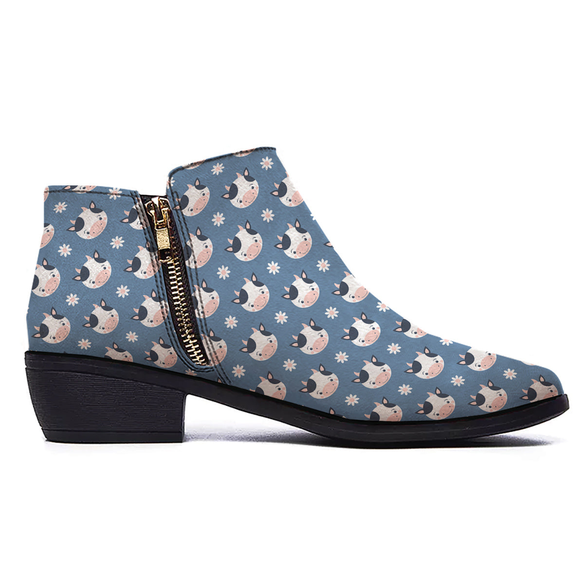 Cow Cute And Daisy Flower Print Pattern Ankle Boots-grizzshop