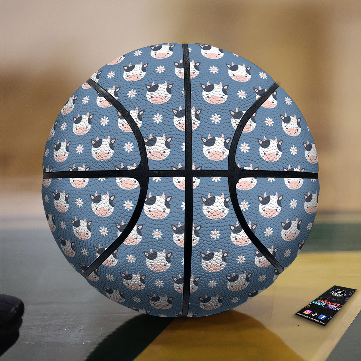 Cow Cute And Daisy Flower Print Pattern Basketball-grizzshop