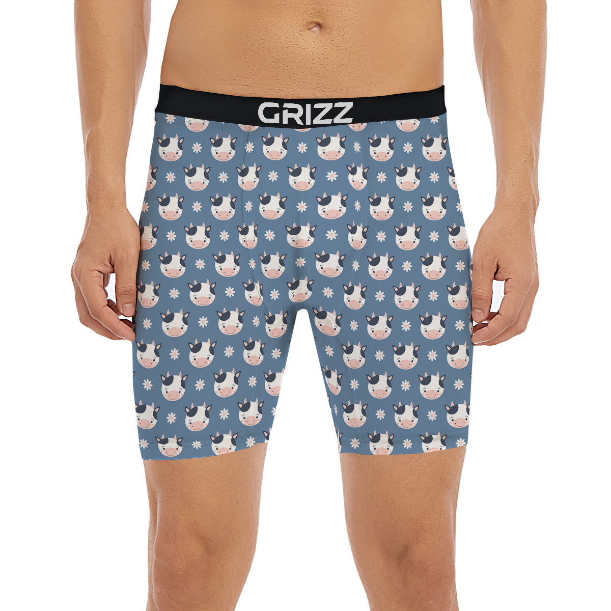 Cow Cute And Daisy Flower Print Pattern Boxer Briefs-grizzshop