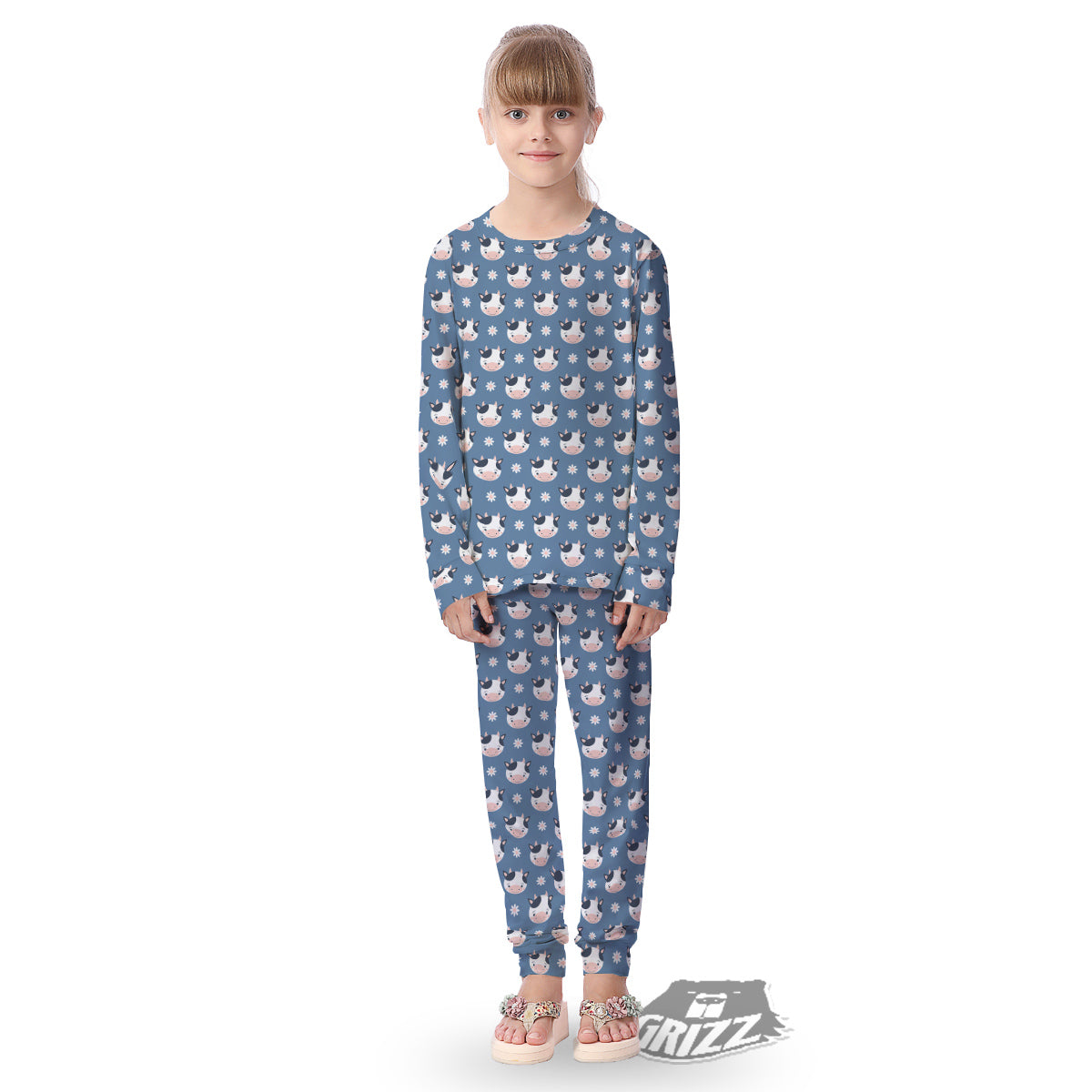 Cow Cute And Daisy Flower Print Pattern Kid's Pajamas-grizzshop