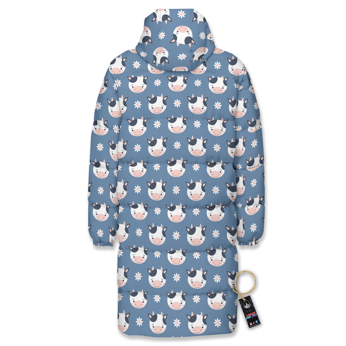 Cow Cute And Daisy Flower Print Pattern Long Down Jacket-grizzshop