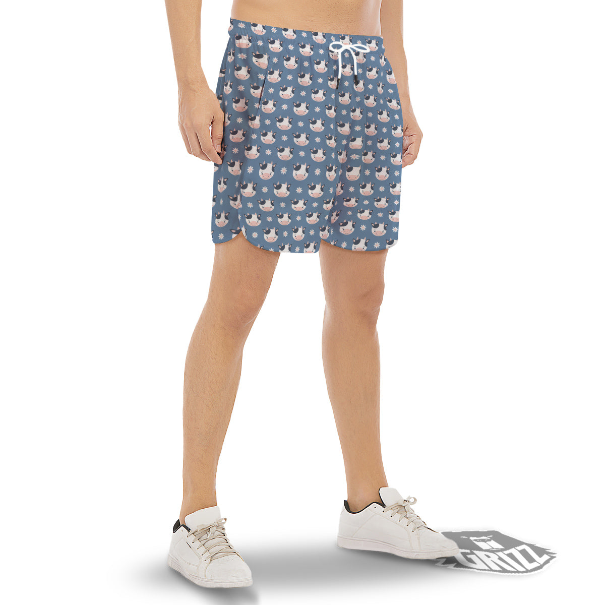 Cow Cute And Daisy Flower Print Pattern Men's Gym Shorts-grizzshop