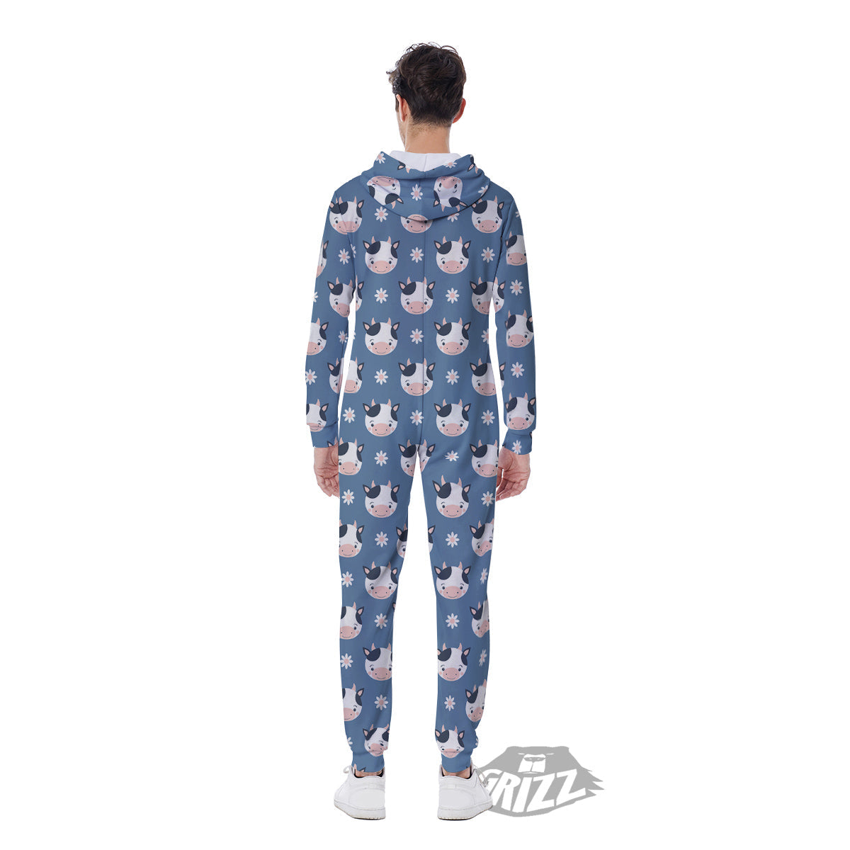 Cow Cute And Daisy Flower Print Pattern Men's Jumpsuit-grizzshop