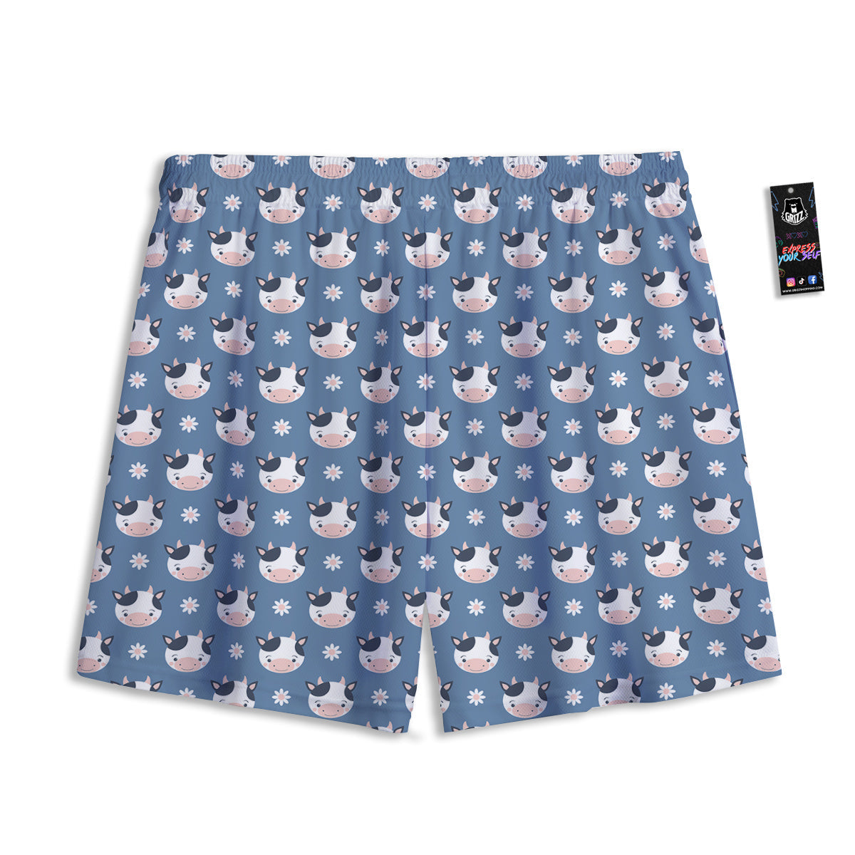 Cow Cute And Daisy Flower Print Pattern Mesh Shorts