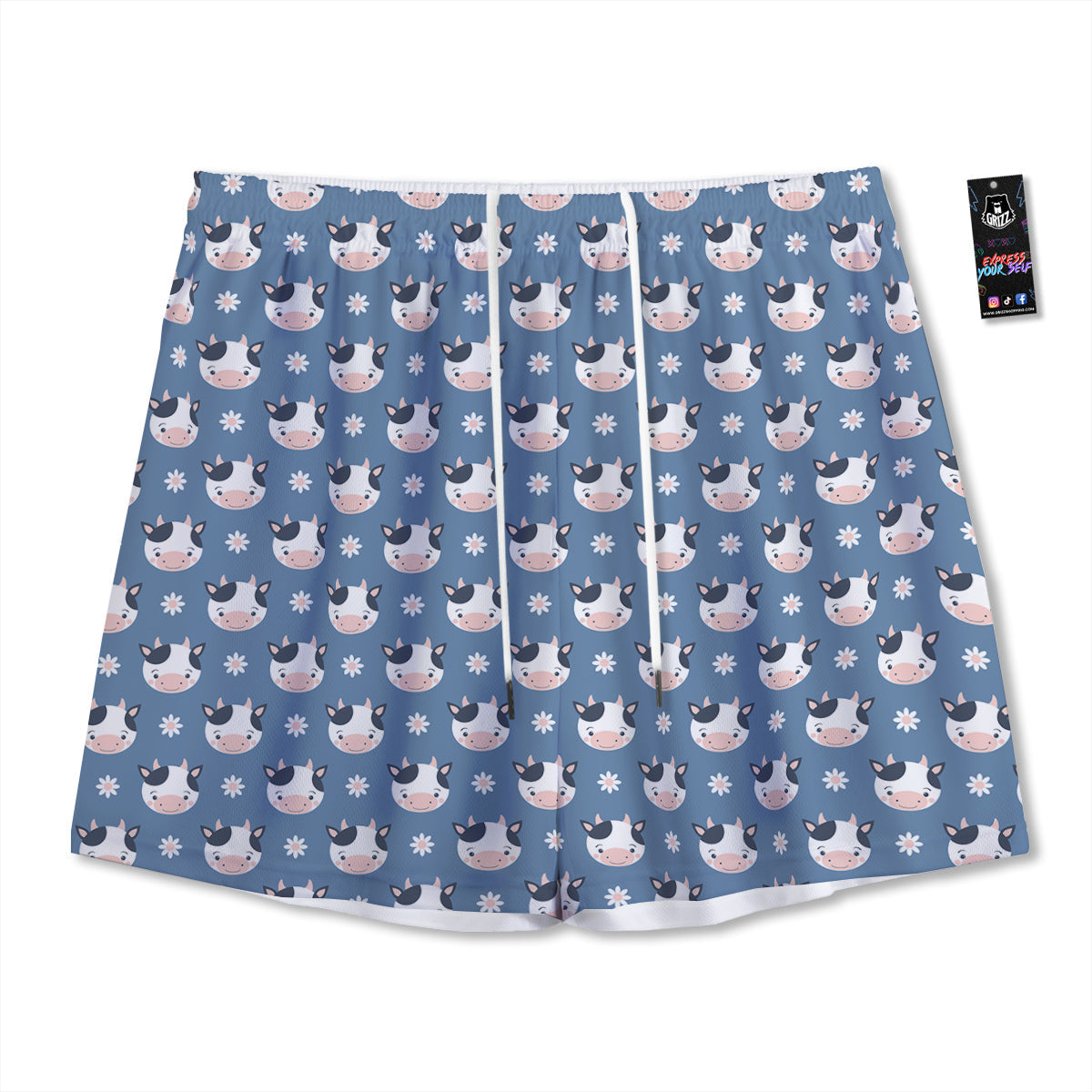 Cow Cute And Daisy Flower Print Pattern Mesh Shorts