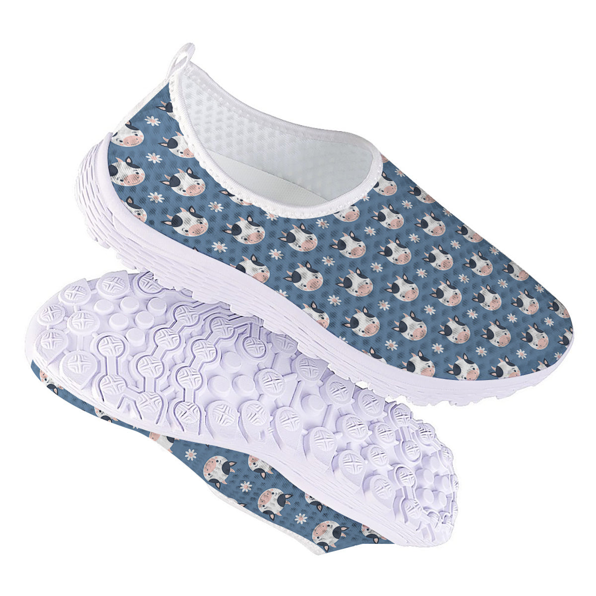 Cow Cute And Daisy Flower Print Pattern Nurse Shoes-grizzshop