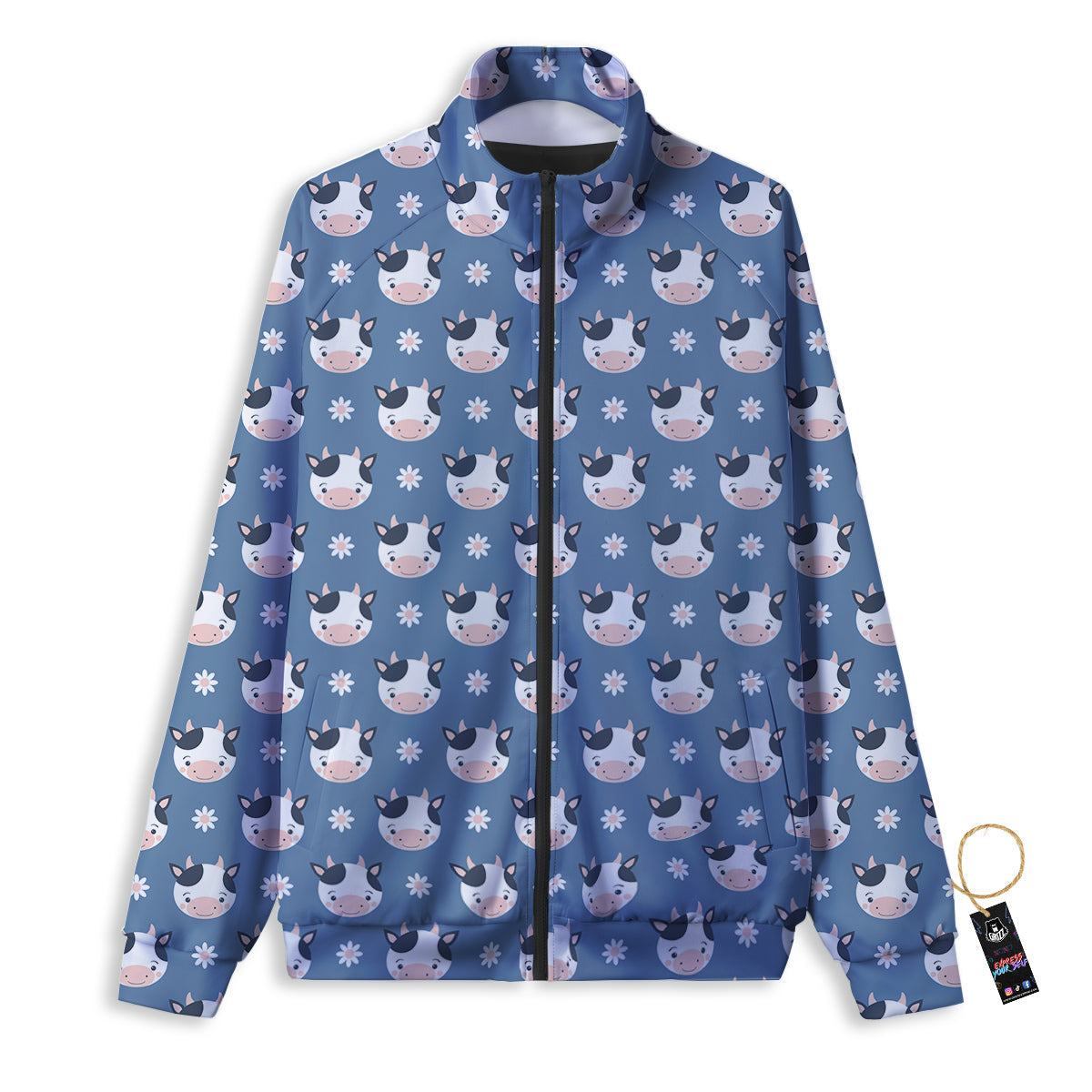 Cow Cute And Daisy Flower Print Pattern Track Jacket-grizzshop