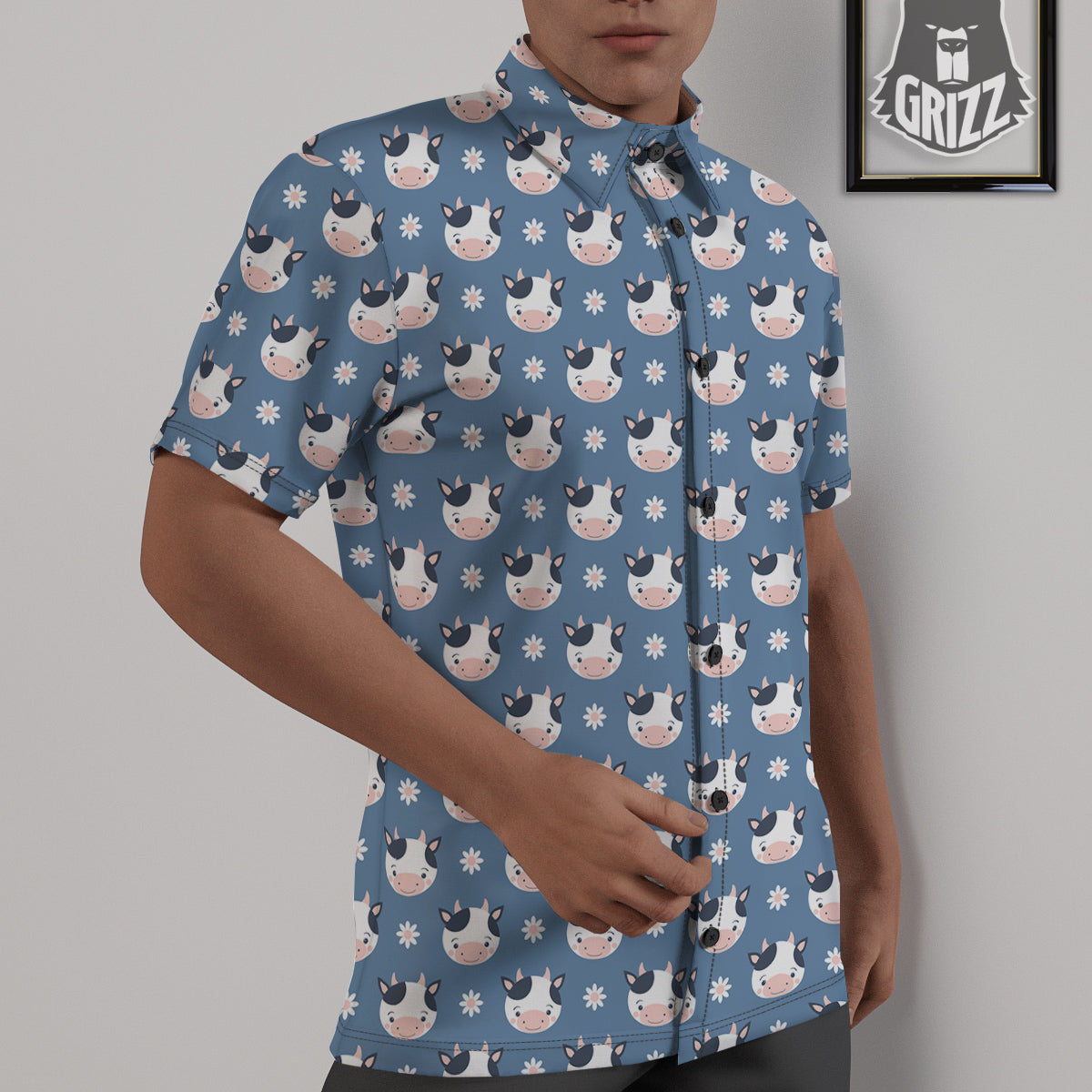 Cow Cute And Daisy Flower Print Pattern Untucked Shirts-grizzshop