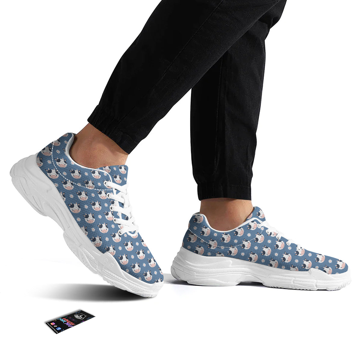 Cow Cute And Daisy Flower Print Pattern White Chunky Shoes-grizzshop