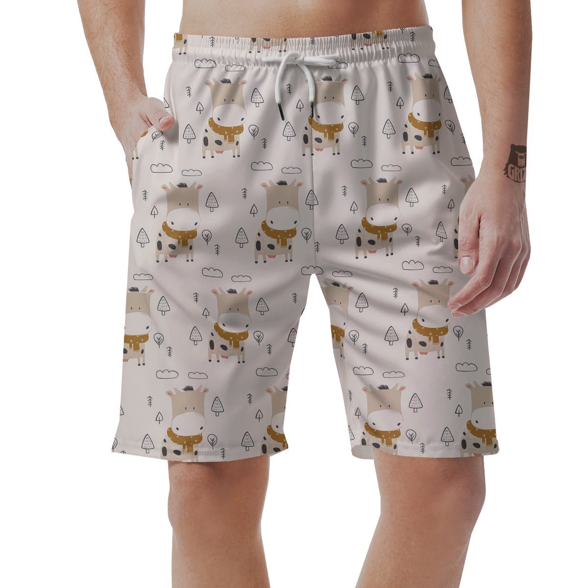 Cow Cute Print Men's Shorts-grizzshop