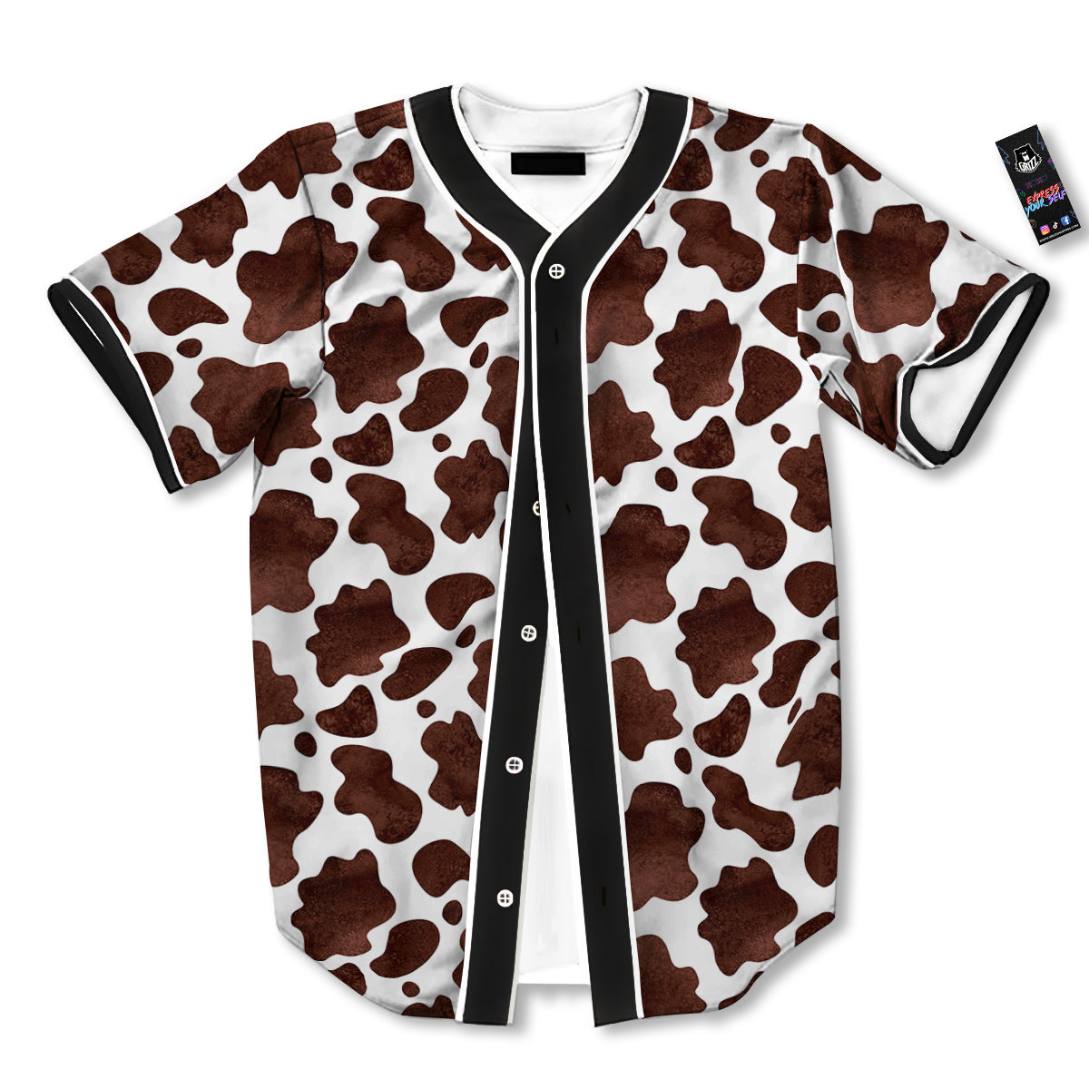 Cow Dark Brown Print Baseball Jersey-grizzshop