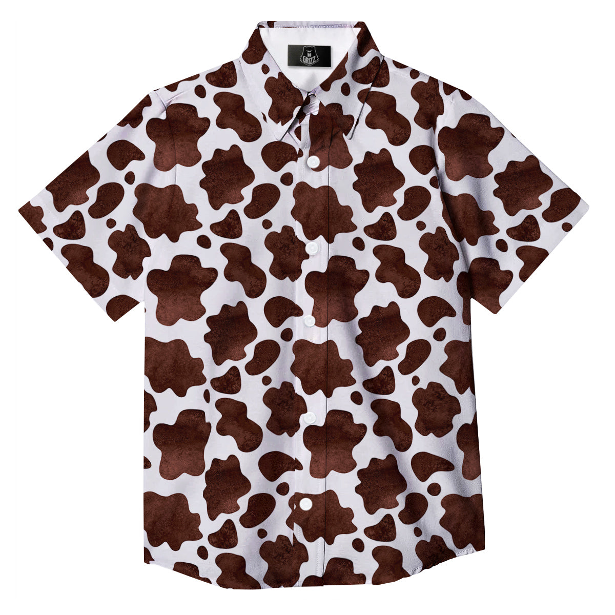Cow Dark Brown Print Button Up Shirt-grizzshop