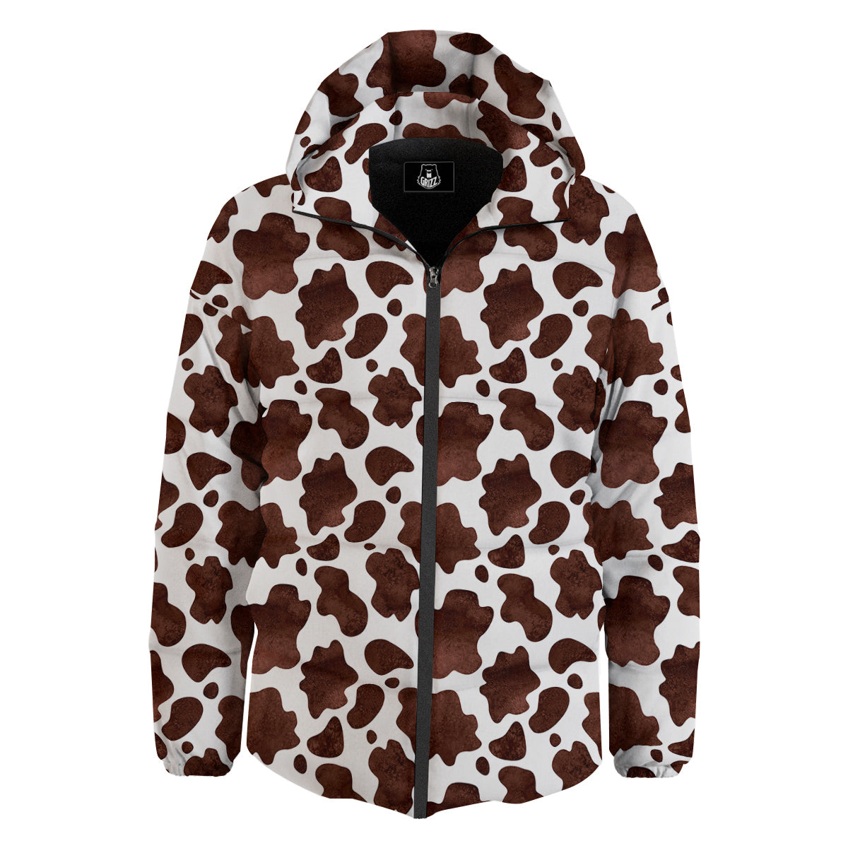Cow Dark Brown Print Down Jacket-grizzshop
