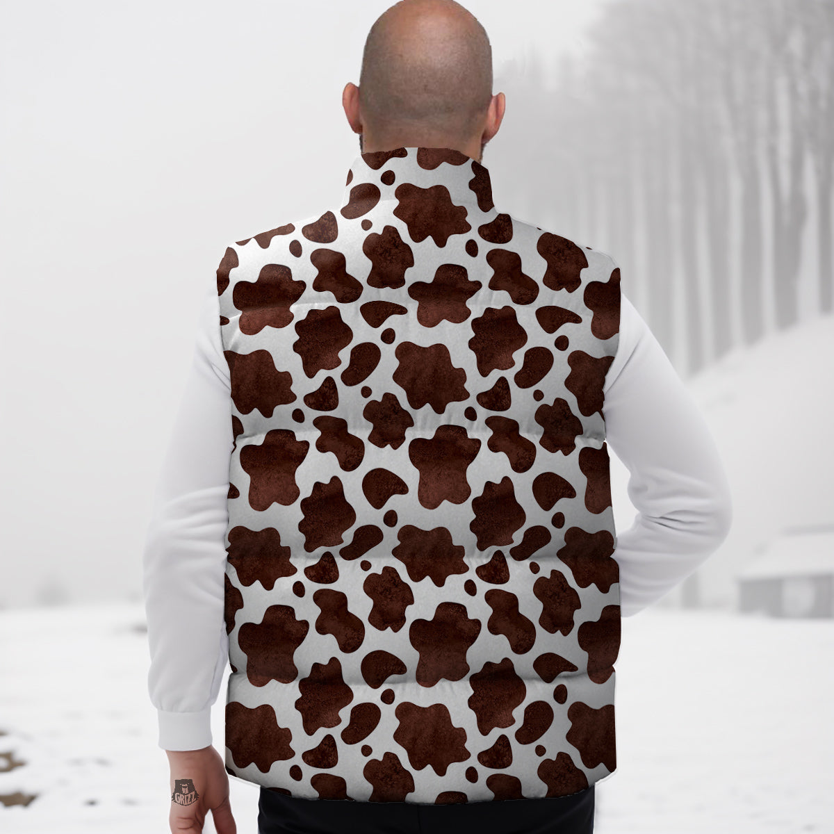 Cow Dark Brown Print Down Vest