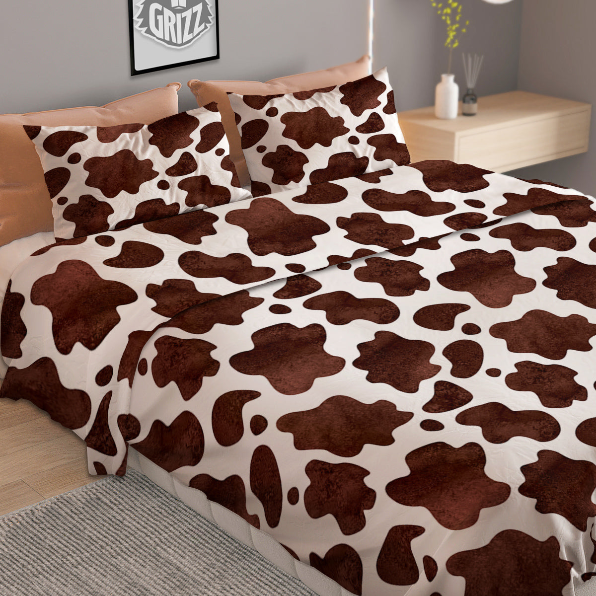 Cow Dark Brown Print Duvet Cover Bedding Set