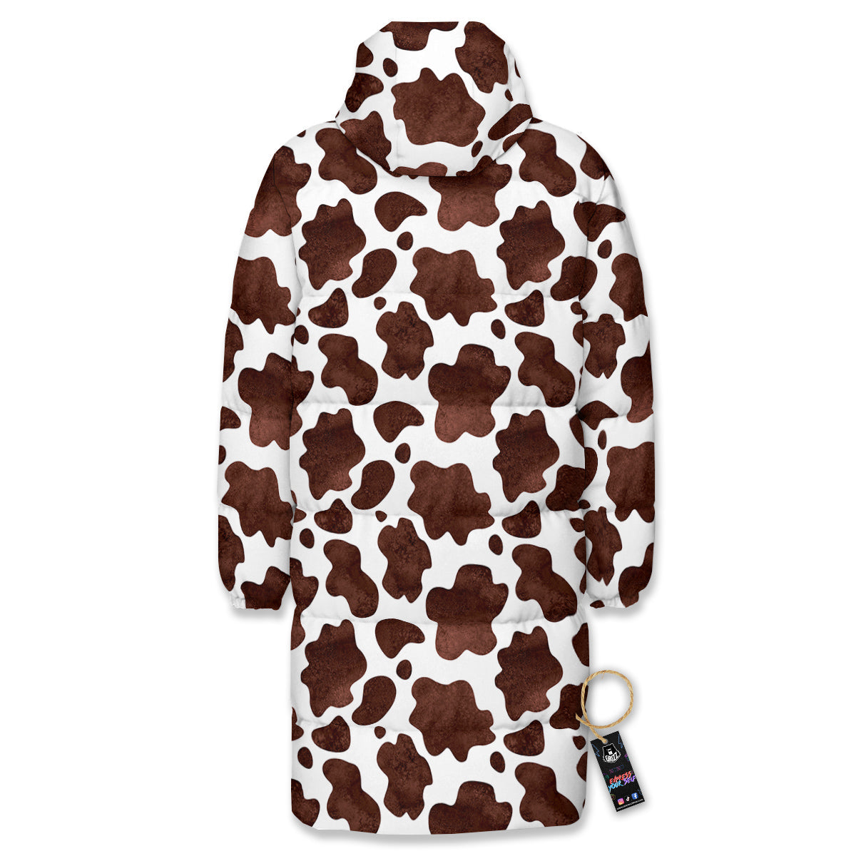 Cow Dark Brown Print Long Down Jacket-grizzshop