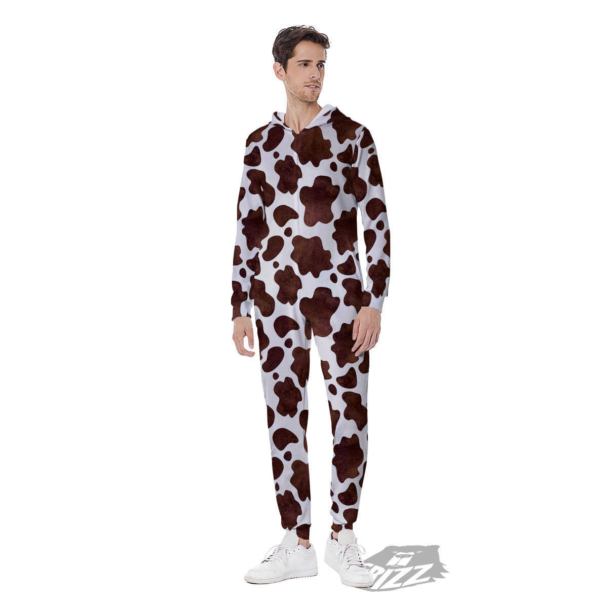 Cow Dark Brown Print Men's Jumpsuit-grizzshop