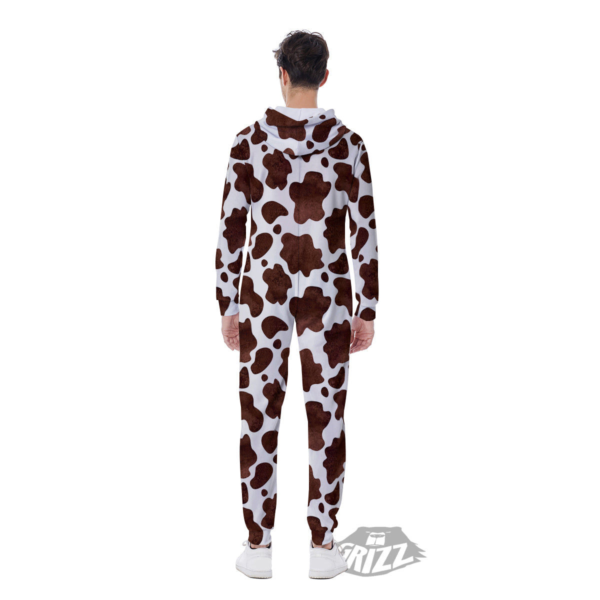 Cow Dark Brown Print Men's Jumpsuit-grizzshop