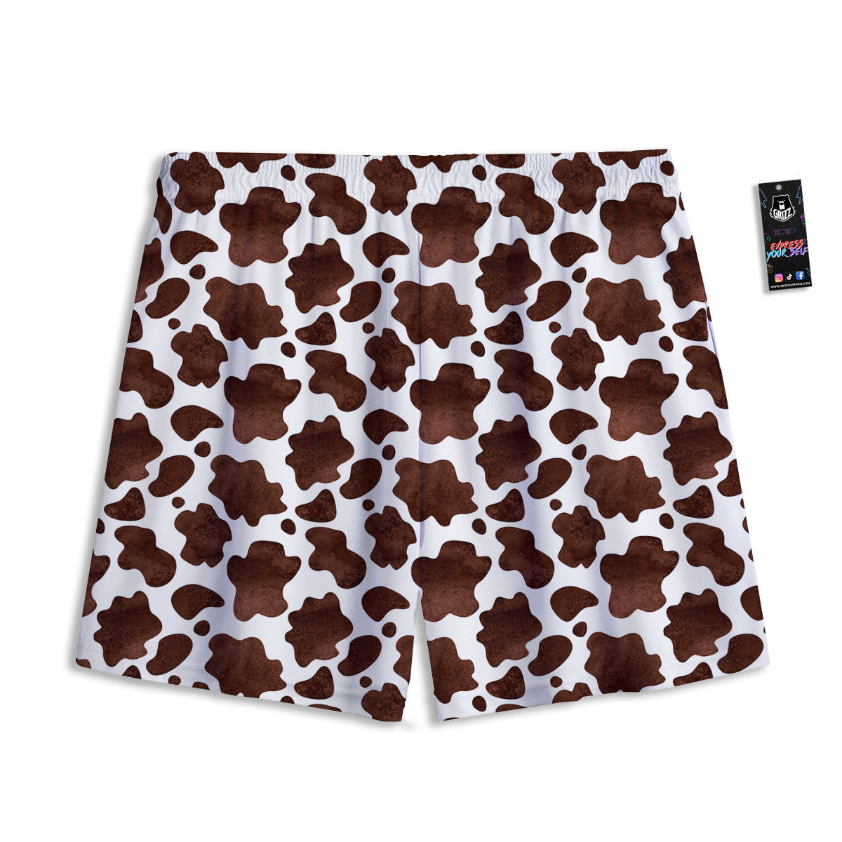 Cow Dark Brown Print Mesh Shorts