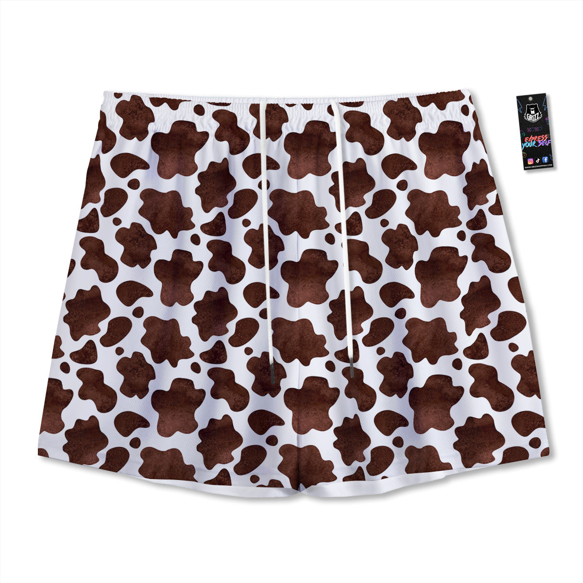 Cow Dark Brown Print Mesh Shorts