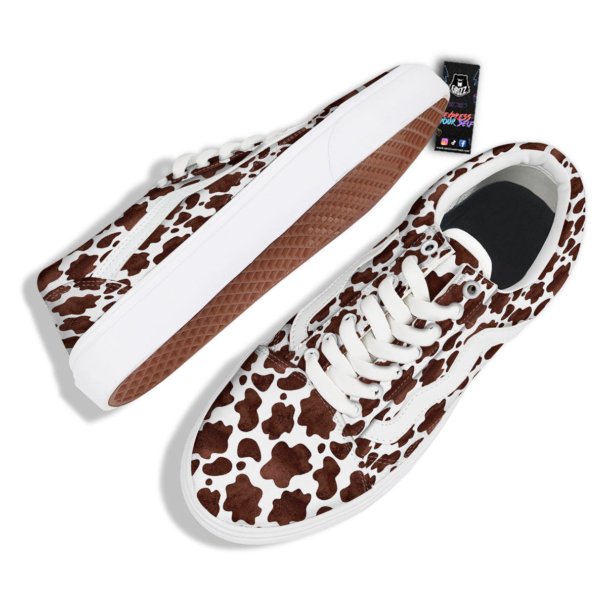 Cow Dark Brown Print Skate Shoes-grizzshop