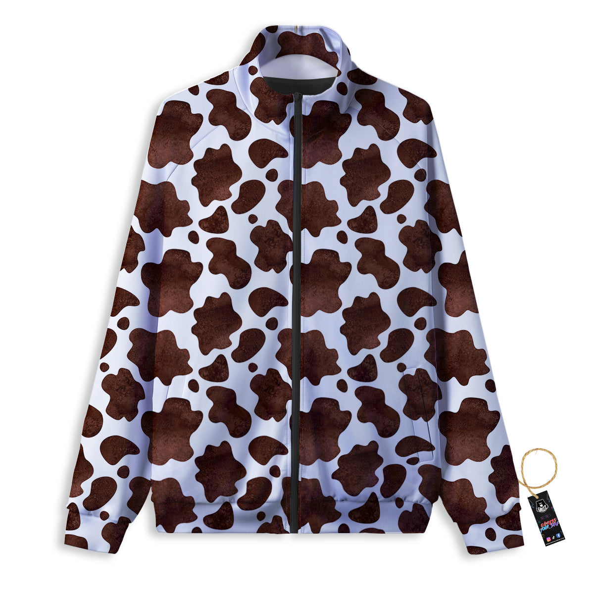 Cow Dark Brown Print Track Jacket-grizzshop