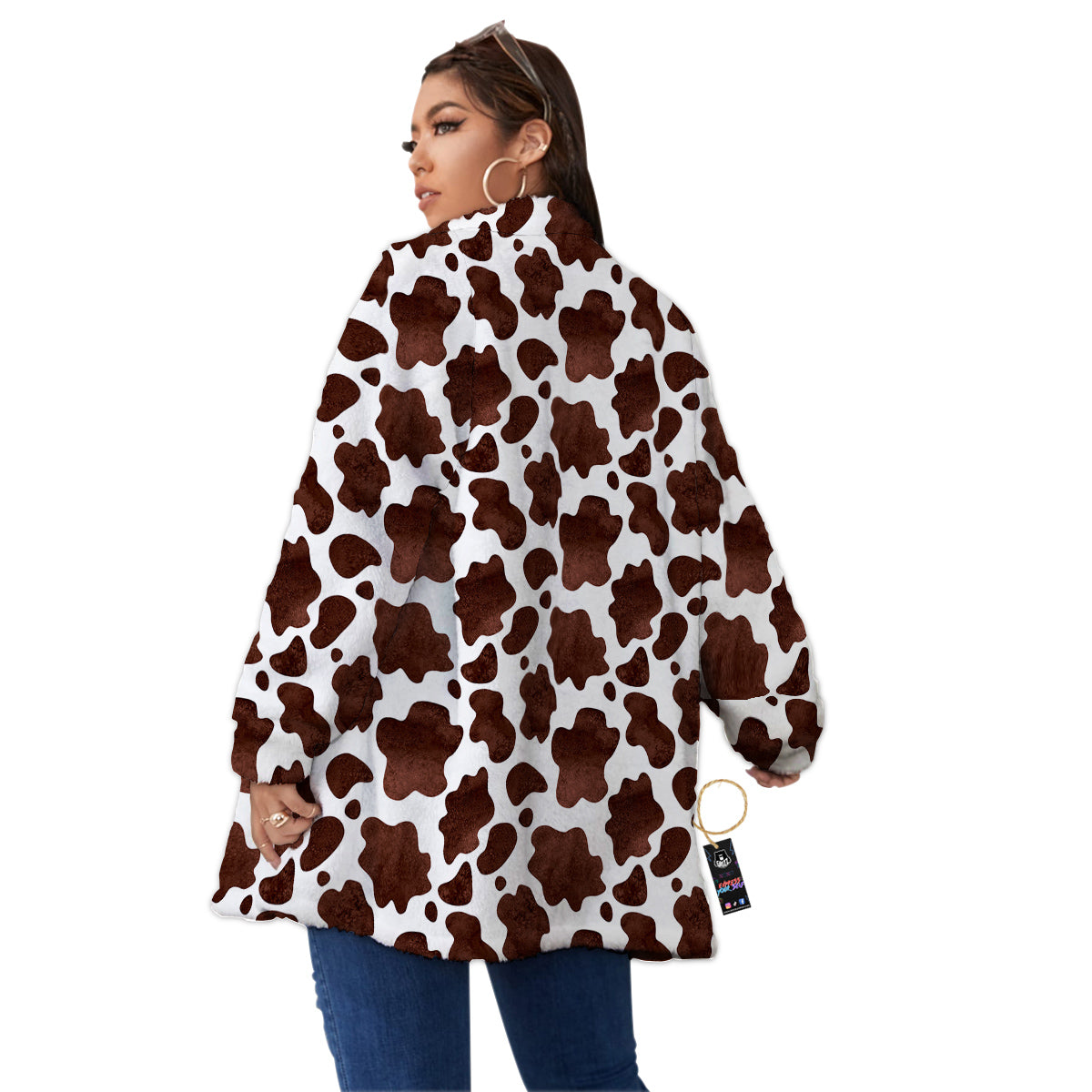 Cow Dark Brown Print Women's Sherpa Jacket-grizzshop