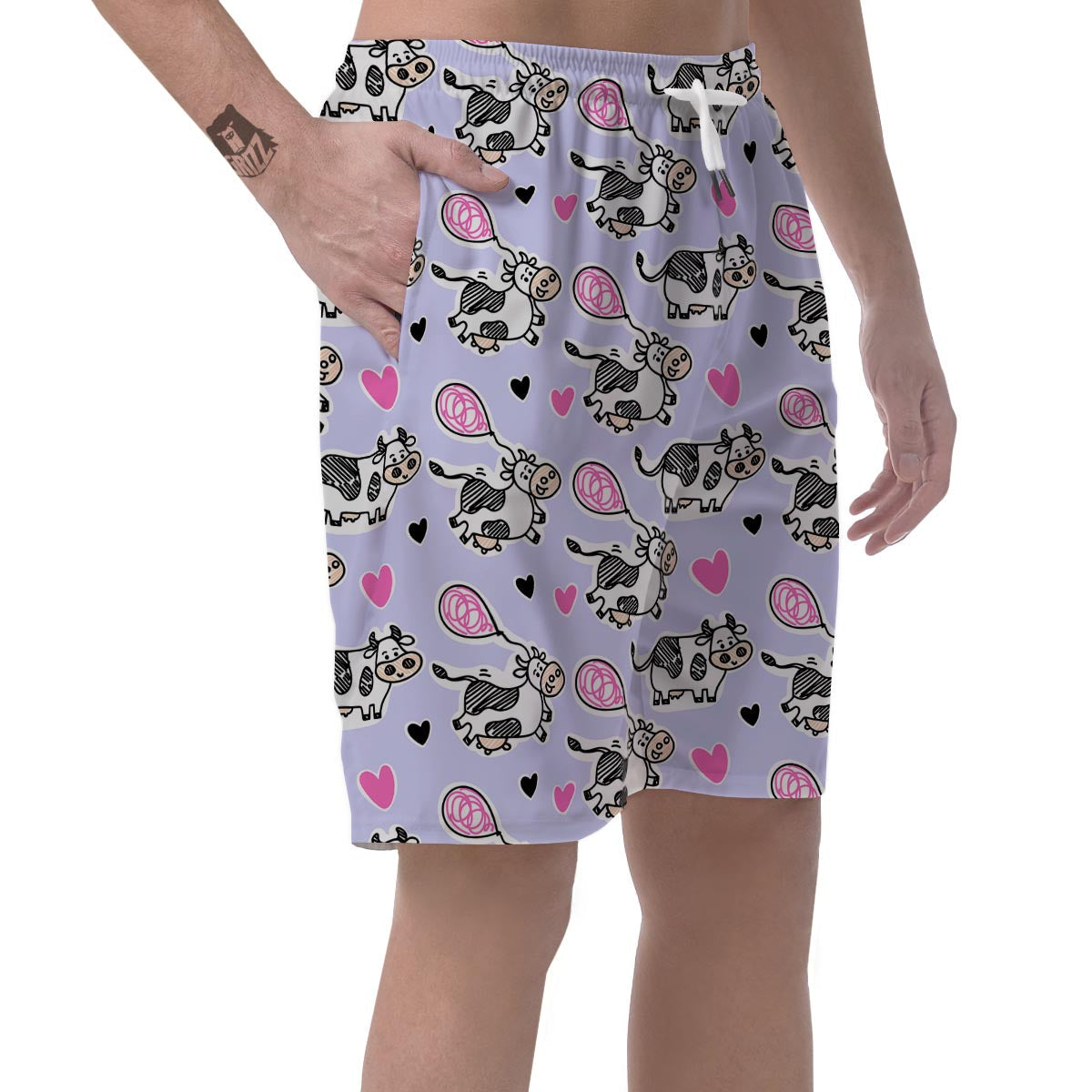 Cow Doodle Print Men's Shorts-grizzshop