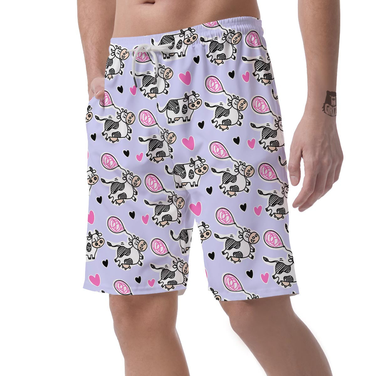 Cow Doodle Print Men's Shorts-grizzshop