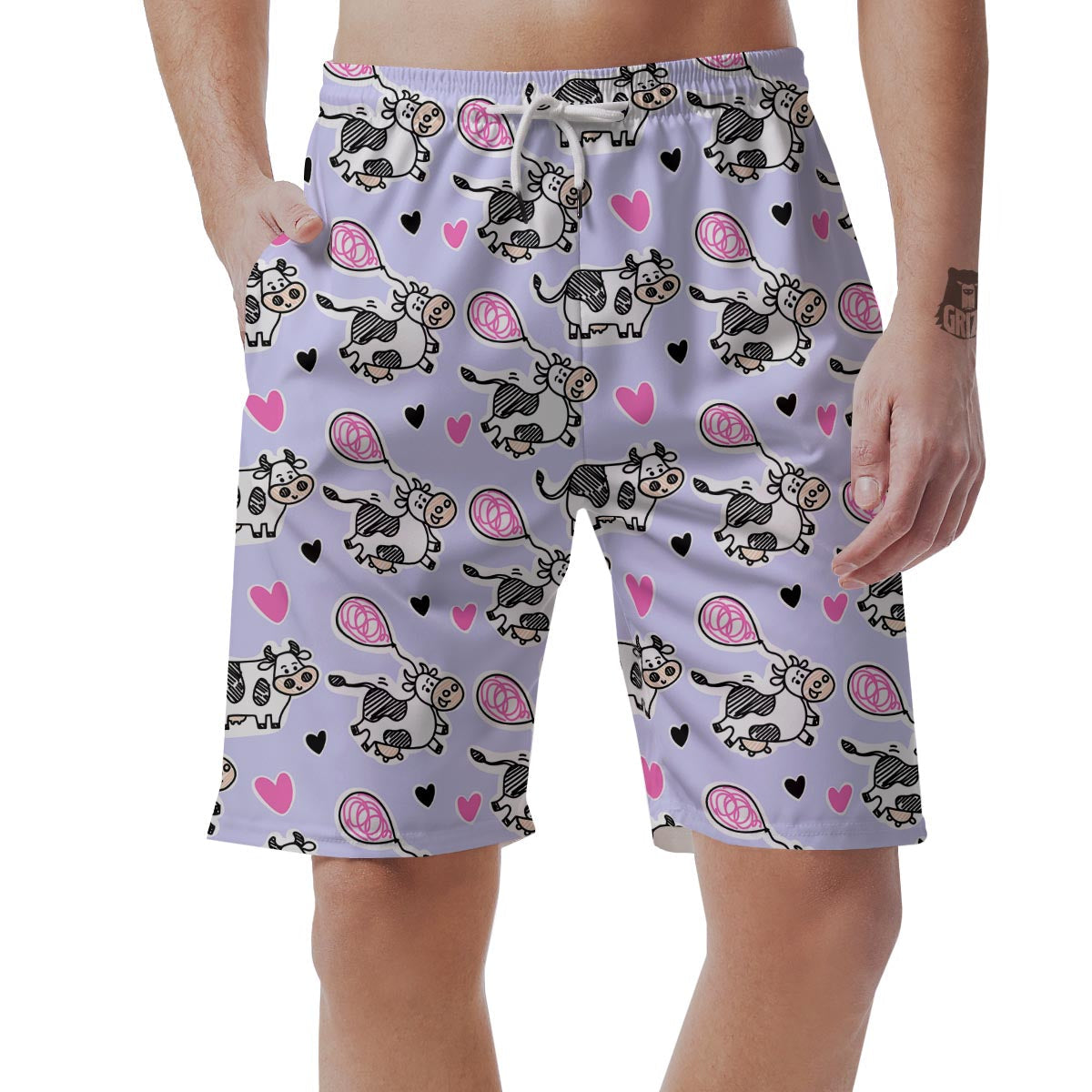 Cow Doodle Print Men's Shorts-grizzshop